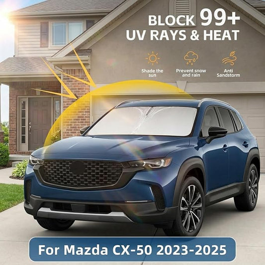 Windshield Sun Shade for Mazda CX-50 2023-2025 2026 Sunshade Front Window Shade Custom Fit CX50 Accessories Sun Visor Foldable Shade Blocks UV Rays Accessories