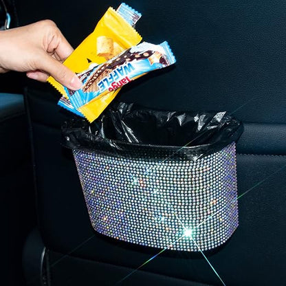 Cavalcade Car Trash Can, Hanging Trash Bin, Leakproof Garbage Organizer, Bling Vehicle Waste Basket, Mini Dustbin Container with Clip for Car, Office, Kitchen, Bedroom, Home and More, Multicolor