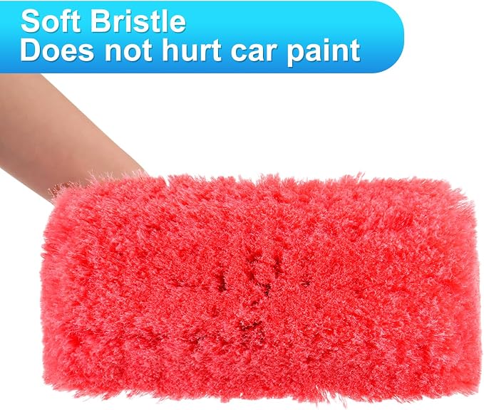 Vesici Car Wash Brush Head with Soft Detailing Bristle Flow Thru Car Cleaning Brush Exterior Car Wash Equipment for Auto Truck RV Boat Camper Washing, 10 Inch(Red, Blue,2 Pcs)
