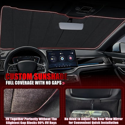 Windshield Sun Shade for Ford F150 2021-2026, Front Window Visor Accessories, Folding Design Blocks Heat & UV Rays Maintain Cool Interior and Save Space