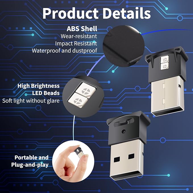 Mini USB LED Car Light, DC 5V Intelligent Interior Car Lights, Car Accessories Atmosphere Lamp for Car, Plug-in Interface, Suitable for Car, Laptop Keyboard, Home Office, Adjustable Brightness