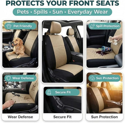 FH Group Car Seat Covers Trendy Elegance Beige Full Set Automotive Seat Covers, Airbag and Split Rear Combo Non-Slip Dash Grip Pad Universal Fit Interior Accessories Cars Trucks SUV Car Accessories