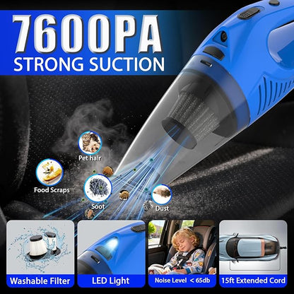 THINKWORK Car Cleaning Kit Car Detailing Kit,Car Cleaning Kit Interior Cleaner with High Power Blue Handheld Vacuum Cleaner,Brush Sets,Windshield Cleaner and Storage Bag,Car Accessories,Car Gift Set