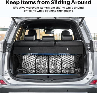 Canvcle Trunk Cargo Net for 2013-2018 Toyota RAV4 Accessories Envelope Style Mesh Trunk Net Organizer and Storage Stretchable Adjustable Elastic Nylon Rear Cargo Netting with Hooks