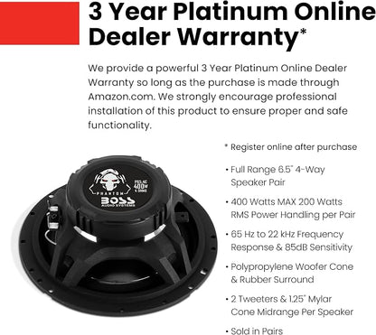BOSS Audio Systems P65.4C Phantom Series 6.5 Car Door Speakers - 400 Watts Max, 4 Way, Full Range, Tweeters, Coaxial, Sold in Pairs