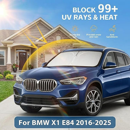 Windshield Sun Shade for BMW X1 E84 2016-2024 2025 Sunshade Front Window Shade Custom Fit X1 E84 Accessories Sun Visor Foldable Shade Blocks UV Rays Accessories
