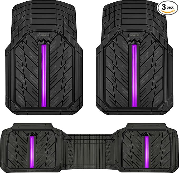 CAR PASS Rubber Floor Mats for Cars, Car Mats Full Sets DeepDish,Universal S~L Size Trim-to Fit Automotive Floor Mat for Truck Van SUV, Heavy Duty Waterproof All-Weather Floor Liners Black Purple