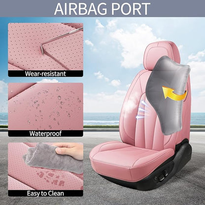 Cute Car Seat Covers,Pink Leather Seat Covers Front Seats,Waterproof Breathable Full Wrapping Edge Car Seat Cushion, Luxury Automotive Seat Protecor