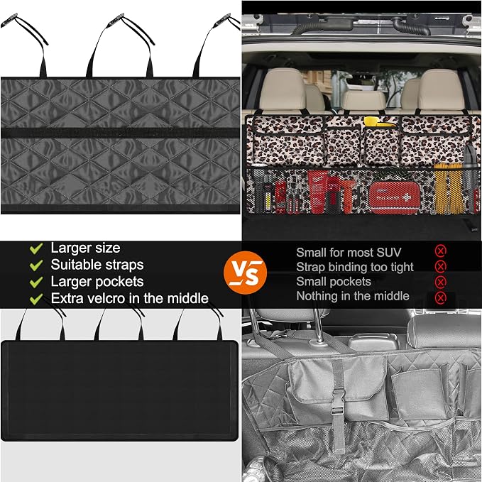 Femuar Car Trunk Organizer,Large Capacity Backseat Trunk Organizer(42"*18"),Collapsible Car Storage Bag with 8 Pocekt,Car Organizer for SUV/MPV/Truck - Leopard print