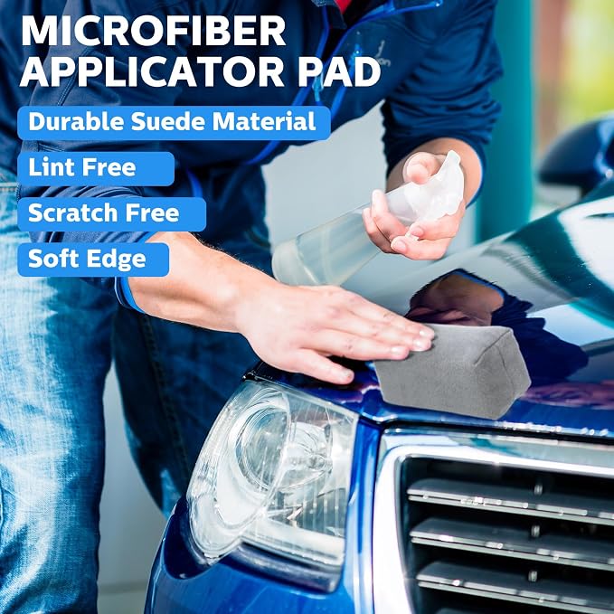 Riakrum 12 Pack Microfiber Applicator Pads Suede Car Detailing Sponge Ceramic Coating Applicator Pads Coating Sponge for Cars Graphene Metal Plastic Trim Ceramic Spray Applying Wax(Gray)