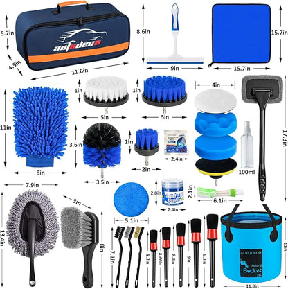 34Pcs Car Detailing Brush Set, Car Detailing Kit, Auto Detailing Drill Brush Set, Car Detailing Brushes, Car Wash Cleaning Tools Kit for Interior, Exterior, Wheels, Blue