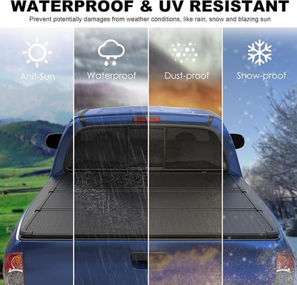 KUIPERAUTO Tri Hard Truck Bed Tonneau Cover Compatible for 2014-2026 Toyota Tundra Styleside Solid 5.5 FT Bed On Top Aluminum Bed
