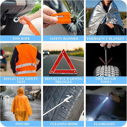 Car Emergency Roadside Assistance Kit with Jumper Cables Tire Inflator Automotive Kit for Car Vehicle（Orange）