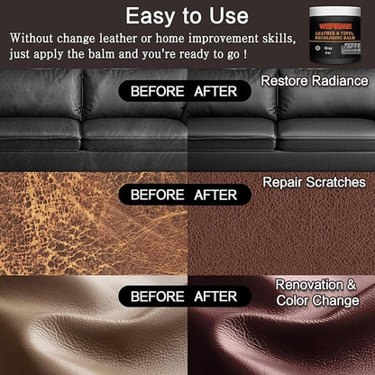 Leather Recoloring Balm - Leather & Vinyl Repair Balm for Furniture, Couches,Car Seats, Auto Interior & Accessories, Restores Faded, Worn, Scratched and Cracked Leather Surfaces (Gray)
