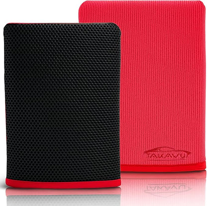 TAKAVU Auto Detailing Clay Mitt 1 Pack 9.7x6.3 inches, Magic Clay Bar Mitt Premium Mesh and Microfiber for Remove Dirts Mud Grime, Car Cleaning Detail Glass Wheel Windshield (Red)