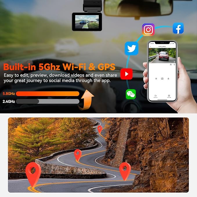 PAPAGO Dash Cam Front Rear, STARVIS Sensor 4K Full HD Dash Camera for Cars，Voice Control，5GHz Wi-Fi, Built-in GPS, Night Vision, WDR, G-Sensor, 64GB Card Included, 24H Parking Mode（G500）