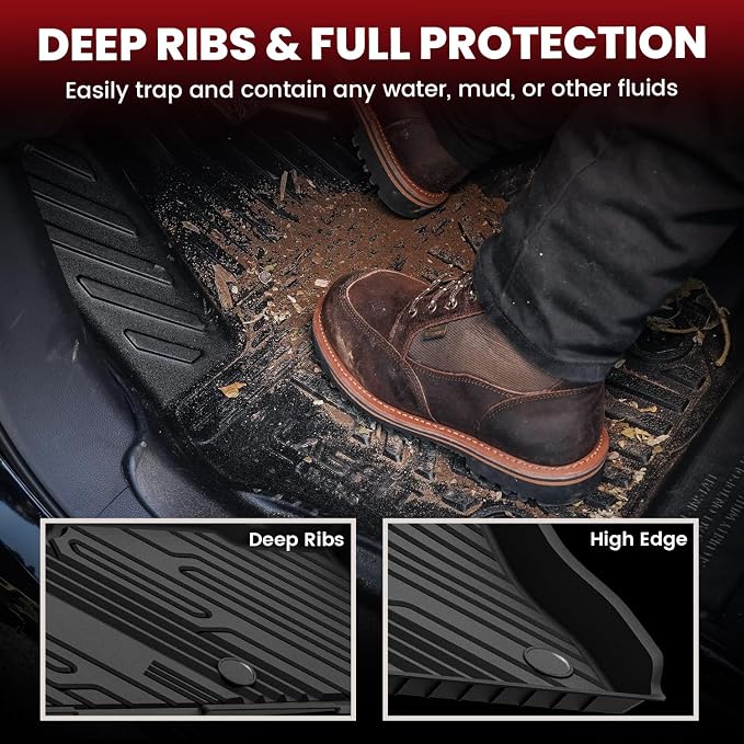 LASFIT Floor Mats for Ford Explorer 2020-2021 6 Passenger TPE Custom Fit All Weather Protector Anti-Slip Floor Liners, 2021 2020 Explorer 6 Seats Accessories, 1st 2nd & 3rd Row, 4pcs Black