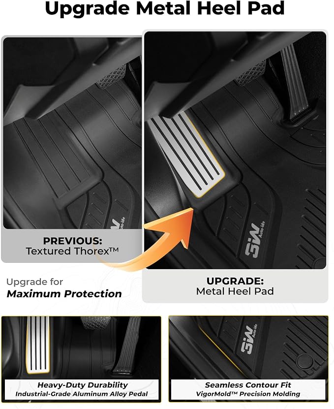 3W Floor Mats for Toyota Tacoma 2024-2026 Double Cab Auto Tran(Not Fit Hybrid & XtraCab) with Metal Pedals, TPE All Weather Custom Fit Floor Liner for Tacoma TRD/SR/SR5/limited Car Liners.