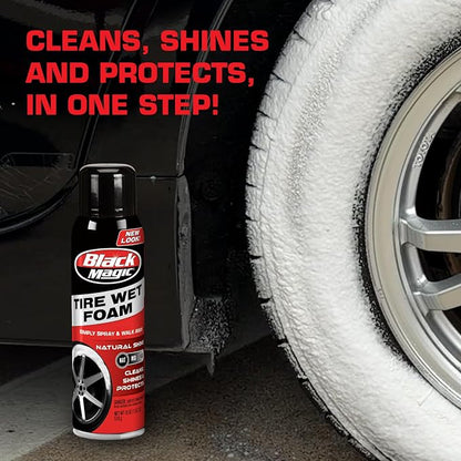 Black Magic 120269 Tire Wet Foam - Specially Formulated Thick Tire Spray Foam Clings to Tires to Dissolve & Clean Dirt while Shining & Protecting, 18 Fl. Oz. (Pack of 2)
