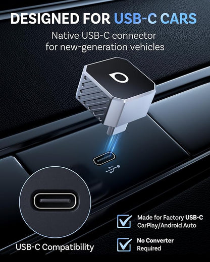 OTTOCAST USB-C Mini 3.0 Wireless CarPlay & Android Auto Adapter – for Apple iPhone/AndroidPhone, 2-in-1 Multi-User Type-C Wireless Bluetooth Dongle, for Cars with Wired CarPlay/Android Auto (Silver)