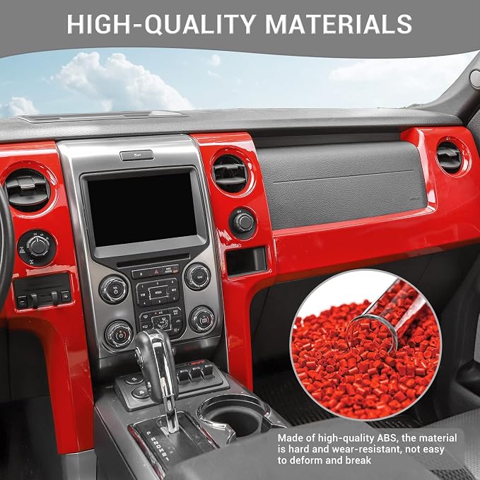 for F150 Interior Trim Kit Red, Dashboard Panel Cover Trim & Headlight Switch Bezel Cover Trim for Ford F150 2009-2014 Red Interior Accessories 5pcs