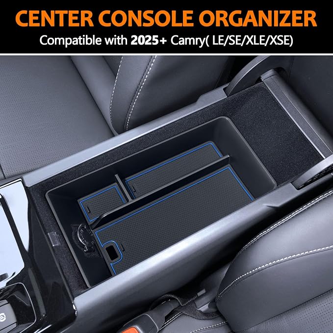 TOPINSTALL Blue Center Console Tray Compatible with 2025 2026 Camry (XSE/XLE/SE/LE) Armrest Storage Box Console Organizer for 9th Gen Camry Interior Accessories