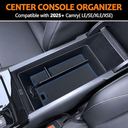 TOPINSTALL Blue Center Console Tray Compatible with 2025 2026 Camry (XSE/XLE/SE/LE) Armrest Storage Box Console Organizer for 9th Gen Camry Interior Accessories