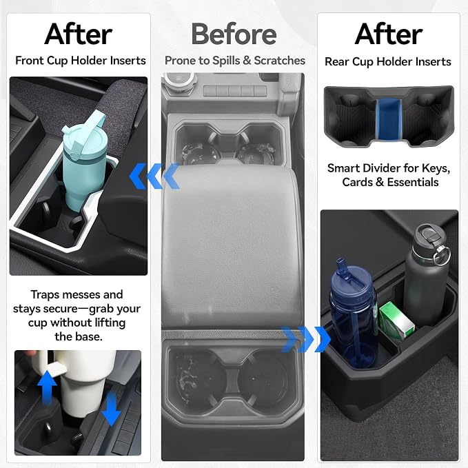 ELECFRESH 6PCS Set Center Console Organizer Tray for 2026 2025 2024 Toyota Tacoma Gen 4th Accessories, Glove Box Organizer Armrest Hidden Storage Box, Front & Rear Cup Holder with Insert Divider