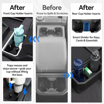 ELECFRESH 6PCS Set Center Console Organizer Tray for 2026 2025 2024 Toyota Tacoma Gen 4th Accessories, Glove Box Organizer Armrest Hidden Storage Box, Front & Rear Cup Holder with Insert Divider