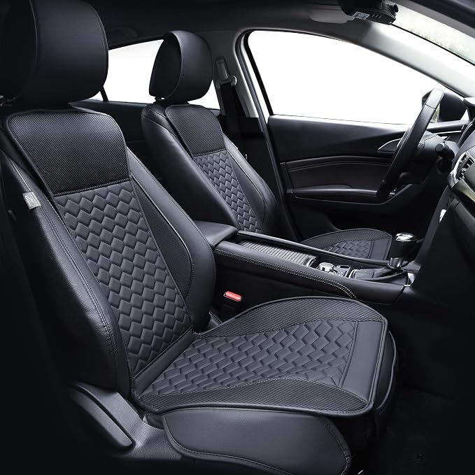 Elantrip 2PCs Front Car Seat Covers Leather Water Proof Seat Protector Universal fit for Most Cars SUVs and Trucks Carbon Fiber Black
