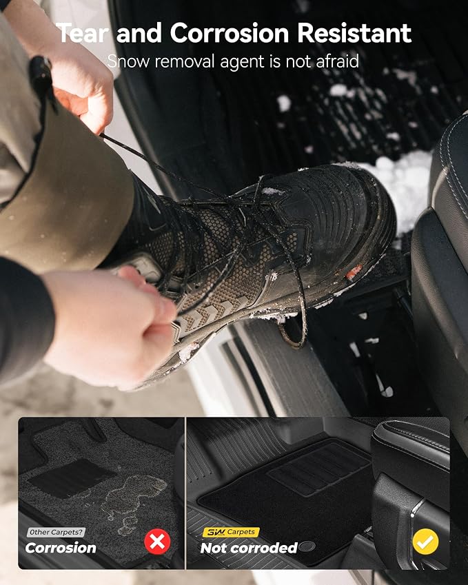3W Floor Mats & Front Carpet Fit for 2013-2018 Dodge Ram 1500/2500/3500 Crew Cab, 2019-2024 Dodge Ram 1500 Classic Crew Cab All Weather TPE Custom Fit Floor Liner for 1500 Full Set Car Mats