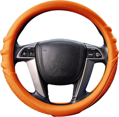 FH Group Steering Wheel Cover (Silicone W. Grip & Pattern Massaging grip Orange Color-Fit Most Car Truck Suv or Van) Orange