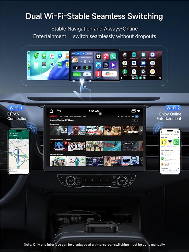 Wireless CarPlay Adapter, Magic AI Box with Dual-WiFi Stability Enjoy Video & Music Apps, Wireless CarPlay Box Compatible with Wired Factory CarPlay & Android Auto, Support for YouTube/Netflix