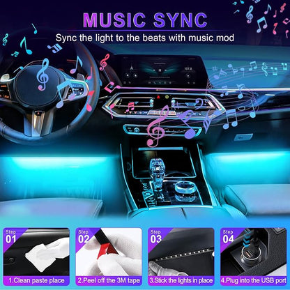LivTee Smart Car Interior Lights, RGB LED Accent Lights with App Control, DIY Mode, Music Mode, 2-Line Design, Car Accessories for Women