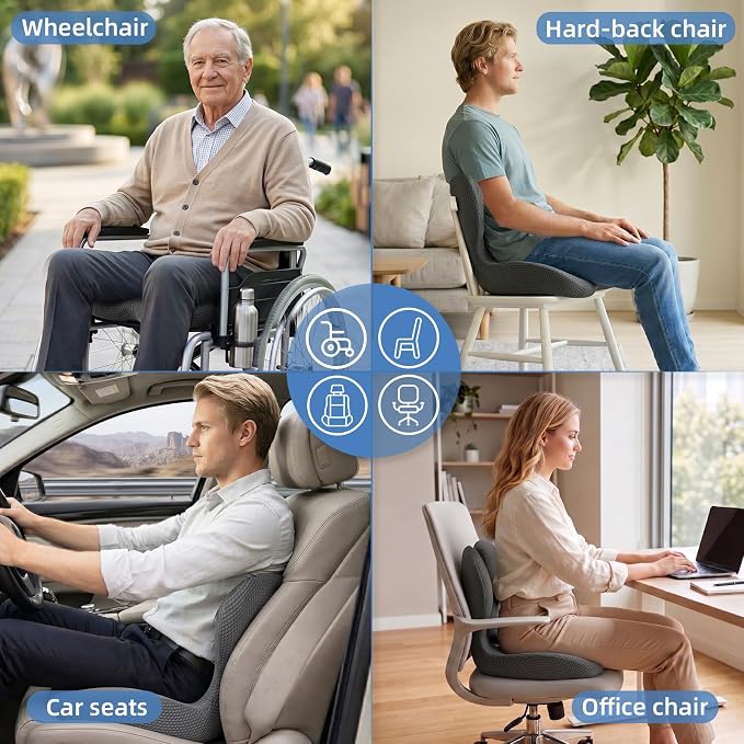 Ergonomic Office Chair Cushion,Memory Foam Seat Cushion with Lumbar Support,L-Shape Cushions with Strap,Sciatica,Hemorrhoids,and Tailbone Pain Relief for Office Workers (Black Oxford Cloth)