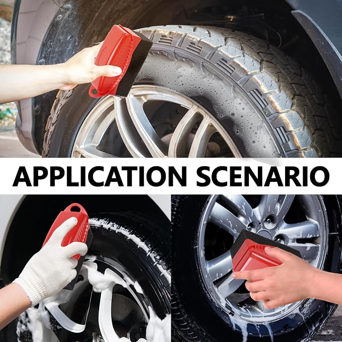2PCS Tire Dressing Applicator, Car Tire Applicator Dressing Shine Sponge, Reusable Tire Dressing Applicator Pads with Lid, Wheel Applicator Foam for Car Detailing Cleaning (Red)