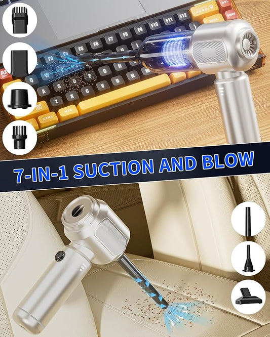 Handheld Vacuum Cordless, 16000Pa Strong Suction Car Vacuum Cleaner Rechargeable, 2-in-1 Blow & Suction, 140W High Power Hand Vacuum for Car, Desk, Keyboards, Pet Hair