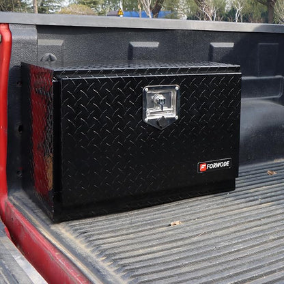 FORWODE 24x14x16 Inch Underbody Truck Tool Box Aluminum Trailer Tool Box with Lock & Foldable T-Handle Waterproof Truck Storage Box for Pickup Truck, Trailer, RV, ATV, Indoor（BLACK）