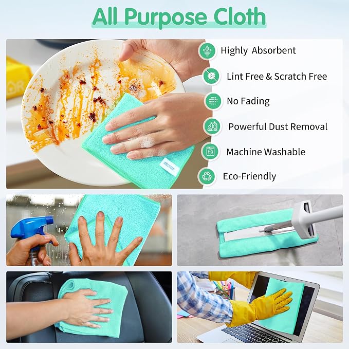 FIXSMITH Turquoise Microfiber Cleaning Cloth -Pack of 12, Highly Absorbent Cleaning Rags, 16"X12" All Purpose Cleaning Towels for Housekeeping, Kitchen, Car, Lint Free and Reusable Microfiber Towels