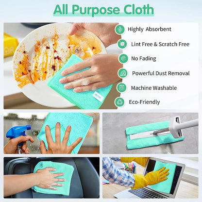 FIXSMITH Turquoise Microfiber Cleaning Cloth -Pack of 12, Highly Absorbent Cleaning Rags, 16"X12" All Purpose Cleaning Towels for Housekeeping, Kitchen, Car, Lint Free and Reusable Microfiber Towels