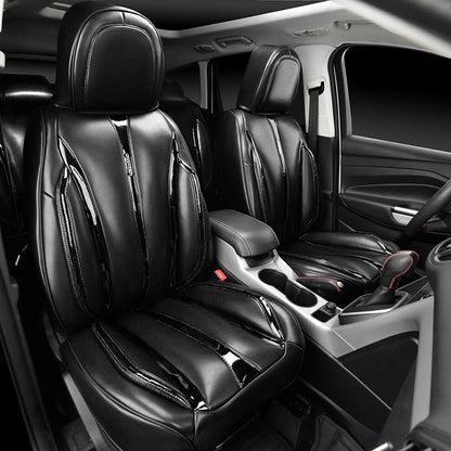 CAR PASS Ultra+ Nappa Patent Leather Car Seat Covers Full Set Universal Cushioned,Soft Breathable Waterproof Anti-Slip Driver Seats Backrest for SUV Pick-up Truck Sedan,5 Seats Aether Lustre All Black