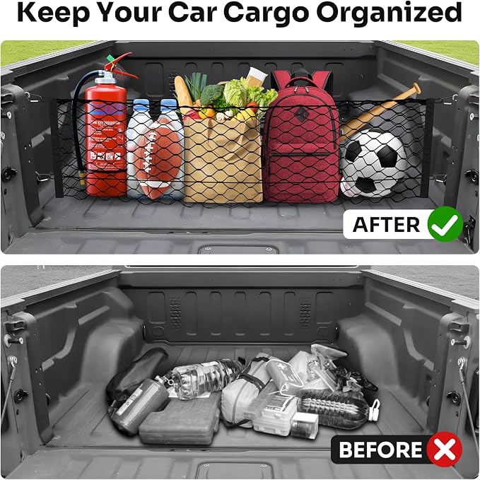 Canvcle Trunk Cargo Net for 2020-2026 Jeep Gladiator Accessories Envelope Style Mesh Trunk Net Organizer and Storage Stretchable Adjustable Elastic Nylon Rear Cargo Netting with Hooks