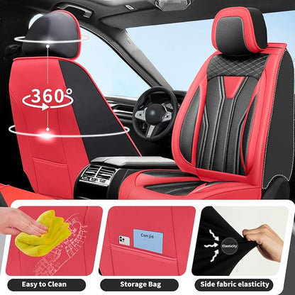 Fit Renegade Car Seat Covers for Jeep Renegade 2015-2024 -Full Set Premium Leather, Waterproof & Breathable，All-Weather Seat Cushion Protecto & Airbag Compatible, 5 Seats Red & Black