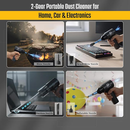 Car Vacuum Portable Cordless 12000Pa Powerful Suction Handheld Mini Rechargable Small Hoover Cleaner Brushless Motor 4000mAh Rechargeable Type C Blower Inflator Deflator Car Cleaning Kit
