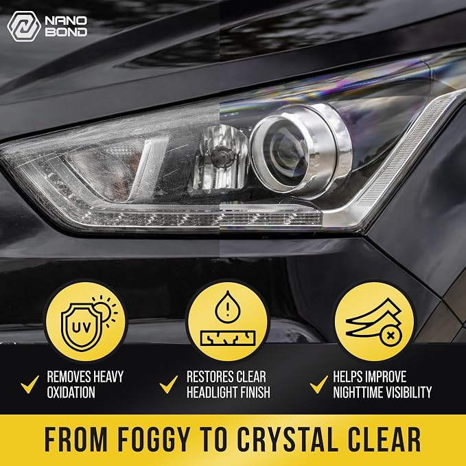 Nano Bond Ceramic Headlight Restoration Kit - No Power Tools Needed, Self-Leveling Headlight Clear Coat, 3 Easy Steps, Removes Oxidation from Foggy Plastic Lenses, 30ml Bottle