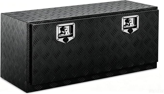 30“L x 17" W x 18" H Aluminum Underbody Truck Toolbox with Lock | Waterproof Square Truck Storage Organizer Chest for Pick Up Truck Bed, RV Trailer, Van, Black Tool Box