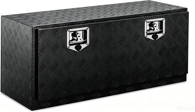 36“L x 17" W x 18" H Aluminum Underbody Truck Toolbox with Lock | Waterproof Square Truck Storage Organizer Chest for Pick Up Truck Bed, RV Trailer, Van, Black Tool Box