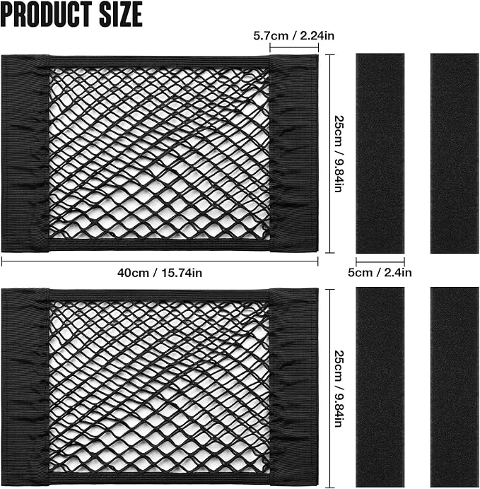 TOBWOLF Universal Mesh Cargo Net With Tape Stickers, 25x40cm / 9.8x15.7in, Elastic Car Storage Net, RV Netting Pocket, Wall Sticker Add-on Pouch Bag for Car Trunk