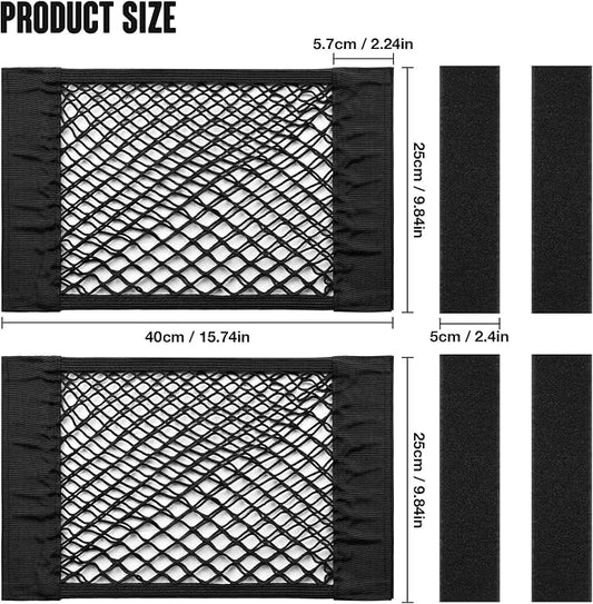 TOBWOLF Universal Mesh Cargo Net With Tape Stickers, 25x40cm / 9.8x15.7in, Elastic Car Storage Net, RV Netting Pocket, Wall Sticker Add-on Pouch Bag for Car Trunk