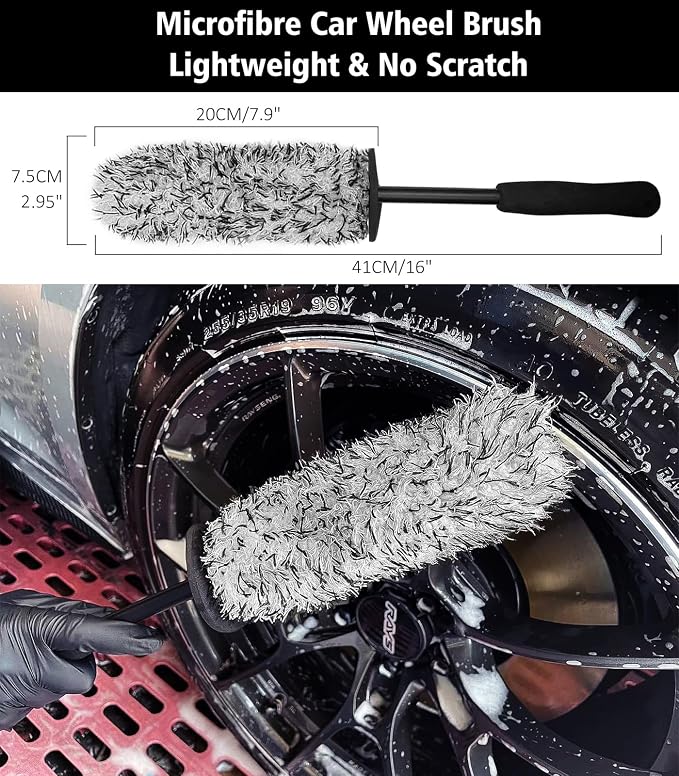 YeewayVeh Wheel Cleaning Kit, 5Pack Bendable Wheel Cleaning Brush and Microfiber Rim Cleaner Brush, Tire Dressing Applicator and Car Detailing Brush for Wheel Care and Cleaning Kit, Red